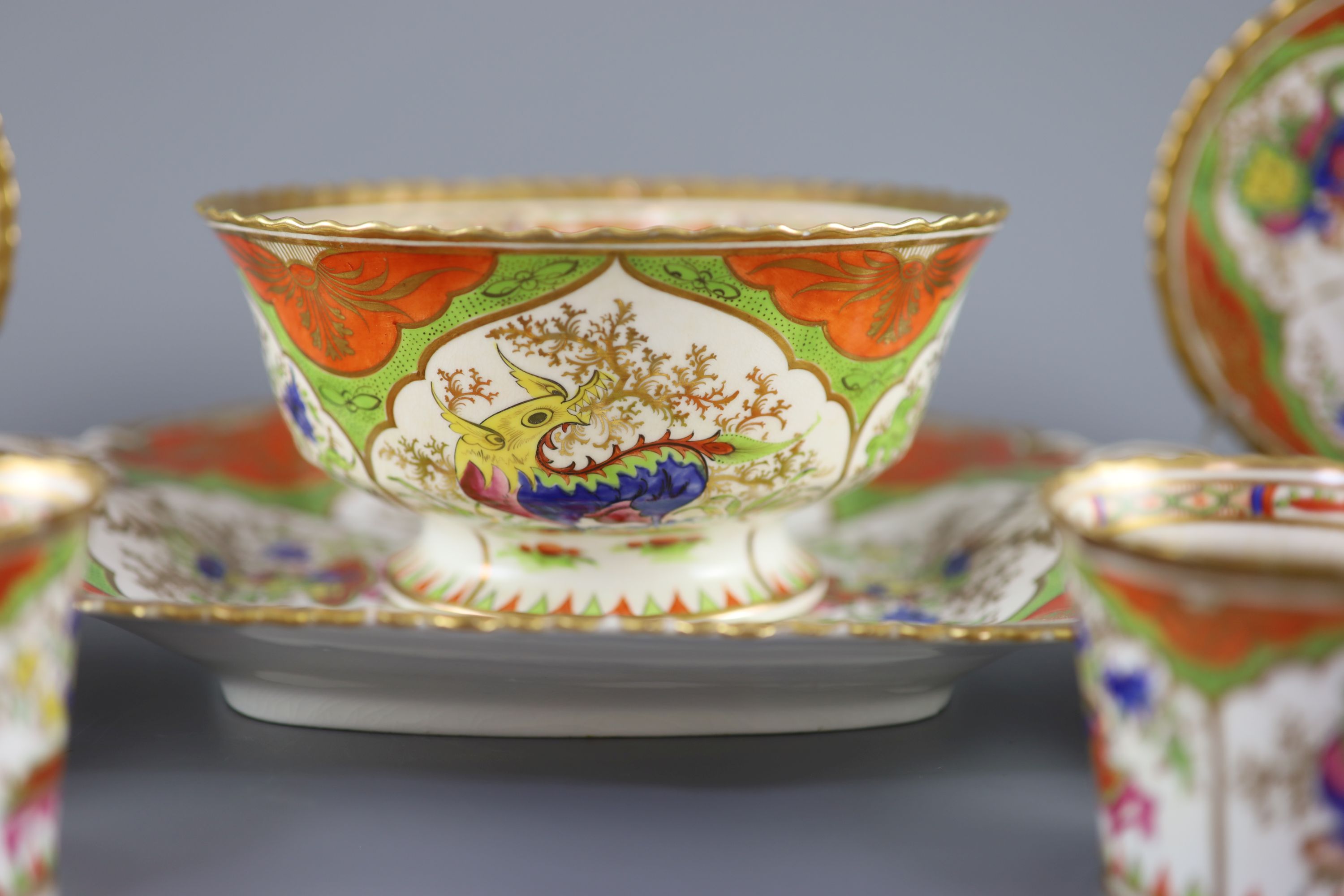 A Chamberlain & Co. Worcester ‘Bengal Tiger’ or ‘Dragons in Compartments’ part tea and coffee set, c.1840, (14)
